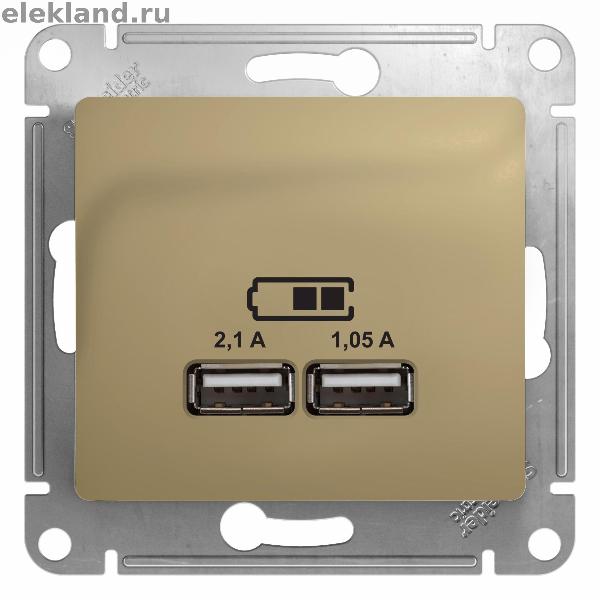 Зарядка USB 5В/2100мА, 2х5В/1050мА механизм Schneider Electric Glossa титан GSL000433 GSL000433 - магазин электротехники Electroshop