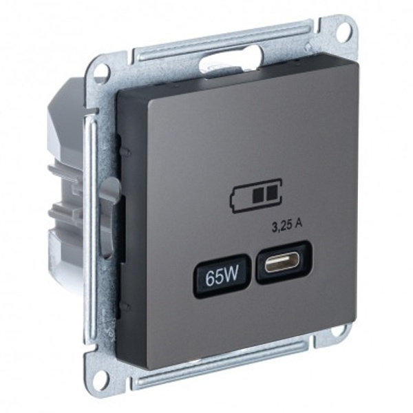 Зарядка USB тип С 65W высокоскоростная зарядка QC PD AtlasDesign сталь Systeme Electric ATN000927 ATN000927 - магазин электротехники Electroshop