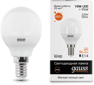 Лампа Gauss LED Elementary Globe 10W E14 3000K 53110 53110 - магазин электротехники Electroshop