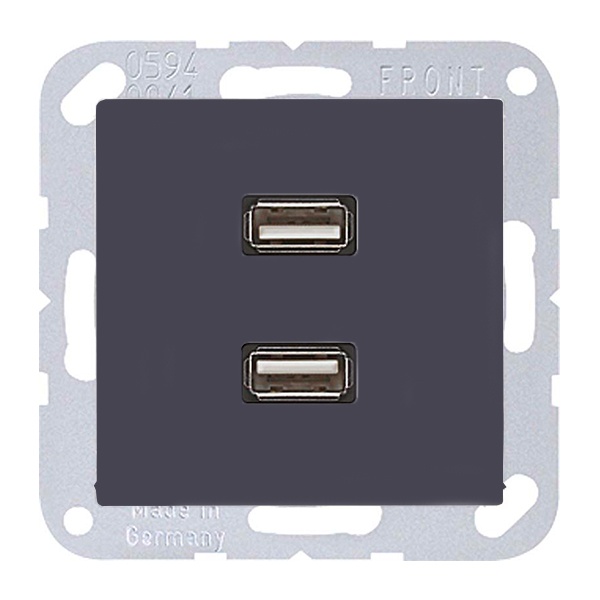 Розетка USB-удлинитель 2 местная Jung A Антрацит механизм+накладка MAA1153ANM MAA1153ANM - магазин электротехники Electroshop