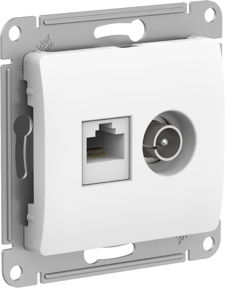 Розетка двойная ТВ + компьютерная RJ45 кат.5E механизм Systeme Electric Glossa белый GSL000189 GSL000189 - магазин электротехники Electroshop