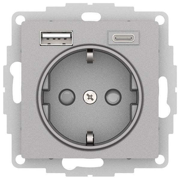 Зарядка розетка с/з 16А + USB A+С 5В/2,4А/3,0А, 2х5В/1,5А AtlasDesign алюминий Systeme Electric ATN000332 ATN000332 - магазин электротехники Electroshop