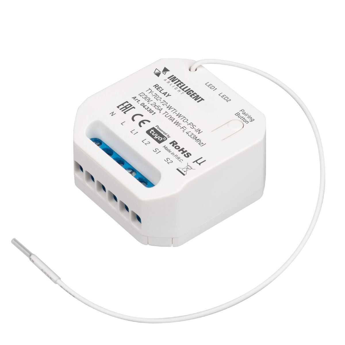 Релейный модуль Arlight TY-702-72-WTI-WTO-PS-IN (230V, 2x5A, TUYA Wi-Fi, 433Mhz) 043301 043301 - магазин электротехники Electroshop