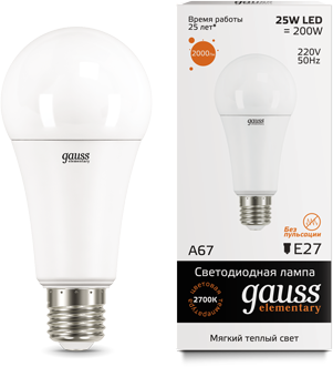 Лампа Gauss LED Elementary A67 25W E27 3000K 73215 73215 - магазин электротехники Electroshop