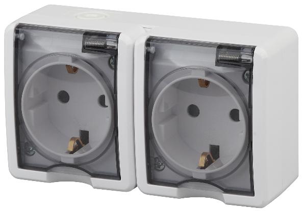 Розетка 2х2P+E IP54 16A-250В открытой установки Эра Эксперт белый 11-2403-01 Б0020716 Б0020716 - магазин электротехники Electroshop
