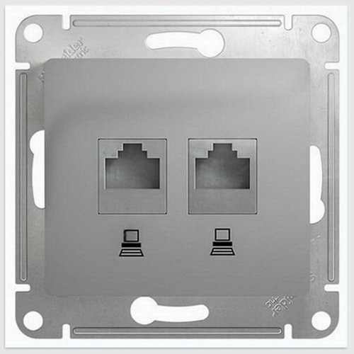 Розетка двойная компьютерная RJ45+RJ45 кат.5E механизм Systeme Electric Glossa алюминий GSL000385KK  GSL000385KK - магазин электротехники Electroshop