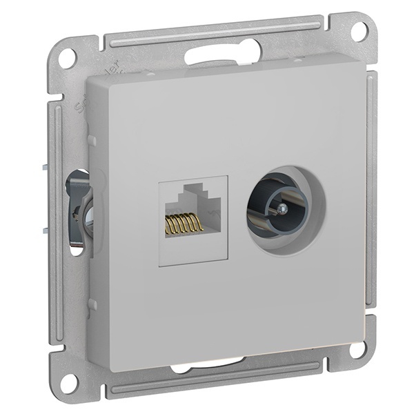 Розетка двойная ТV + компьютерная RJ45 кат 5Е AtlasDesign алюминий Systeme Electric ATN000389 ATN000389 - магазин электротехники Electroshop