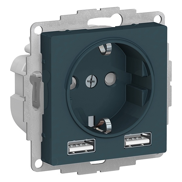 Зарядка розетка с/з 16А + USB A+A 5В/2,4А 2х5В/1,2А AtlasDesign изумруд Systeme Electric ATN000830 ATN000830 - магазин электротехники Electroshop