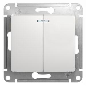 Двухклавишный выключатель с подсветкой 10А механизм Schneider Electric Glossa белый GSL000153 GSL000153 - магазин электротехники Electroshop