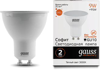 Лампа Gauss LED Elementary MR16 GU10 9W 3000К 13619 13619 - магазин электротехники Electroshop