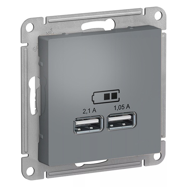 Зарядка USB 5В 1 порт x 2,1 А, 2 порта х 1,05А AtlasDesign грифель Systeme Electric ATN000733 ATN000733 - магазин электротехники Electroshop