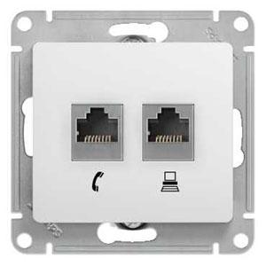 Розетка двойная RJ11+RJ45 кат.5E механизм Schneider Electric Glossa белый GSL000185 GSL000185 - магазин электротехники Electroshop