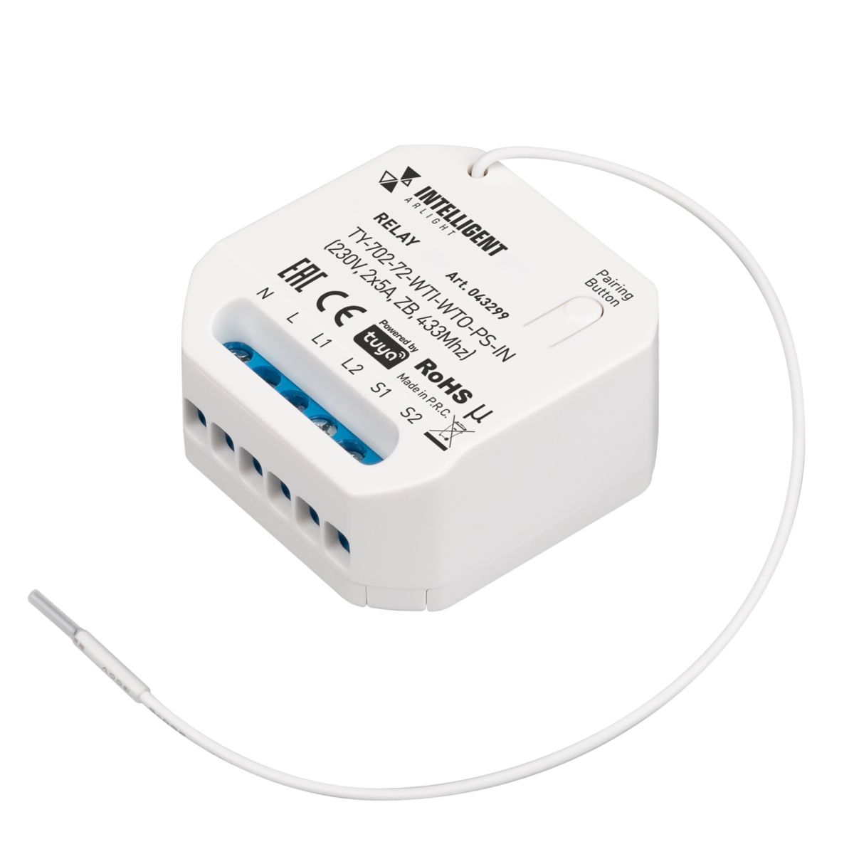 Релейный модуль Arlight TY-702-72-WTI-WTO-PS-IN (230V, 2x5A, ZB, 433Mhz) (IARL, IP20 Пластик) 043299 043299 - магазин электротехники Electroshop