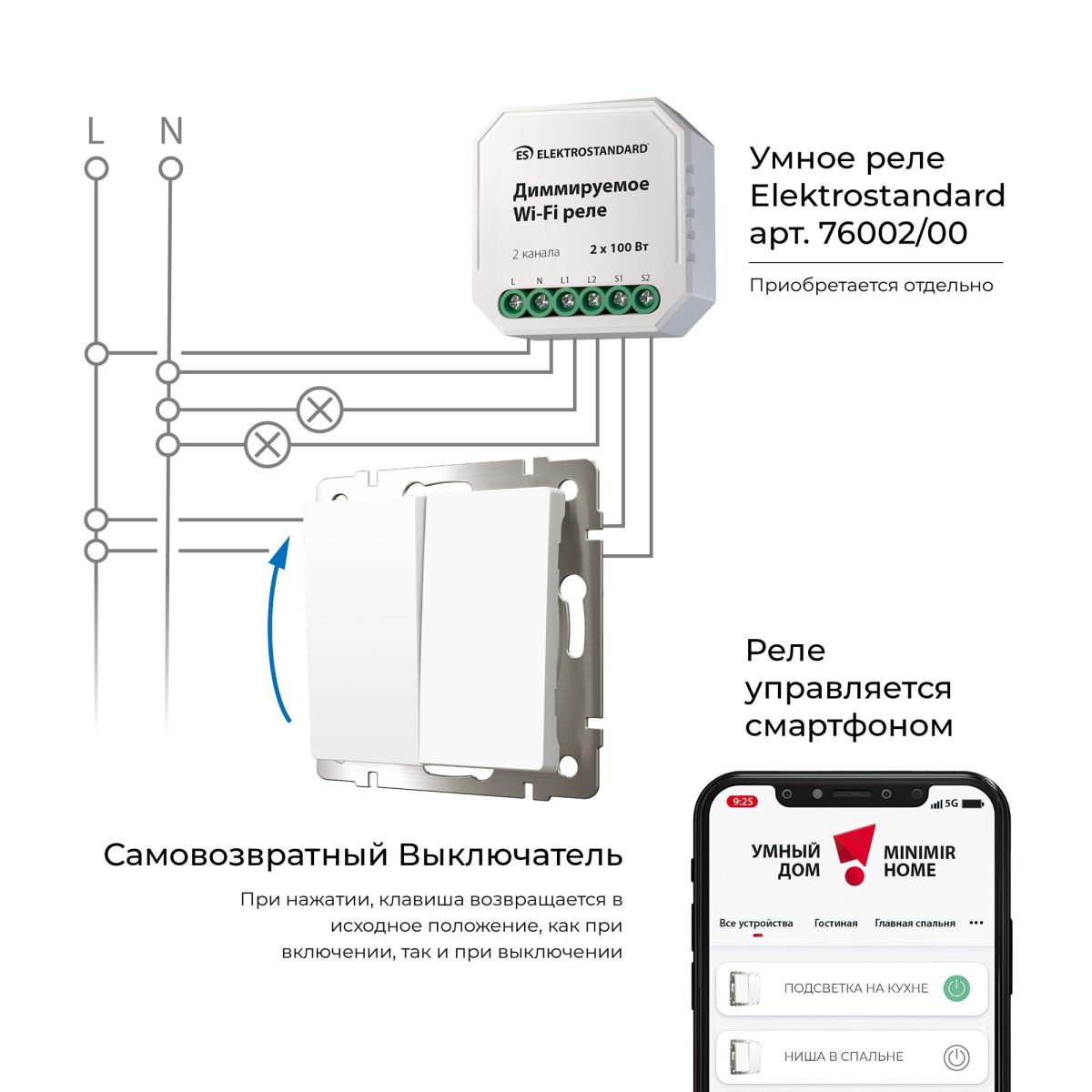 Выключатель двухклавишный с самовозвратом Werkel 4690389192319 W1122401 a062572 4690389192319 - магазин электротехники Electroshop