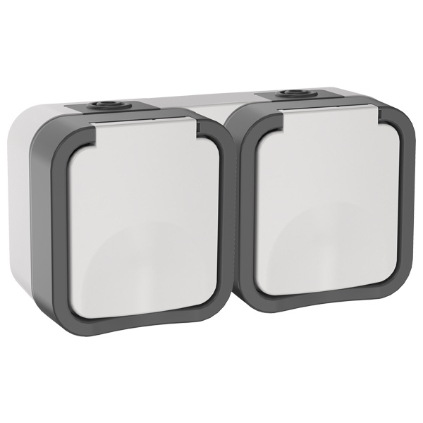 Розетка двойная TORS TS222 2х2П+3 с крышкой и шторками горизонтальная 16А IP55 белый IEK TS-R26-16-55-G-K41 TS-R26-16-55-G-K41 - магазин электротехники Electroshop