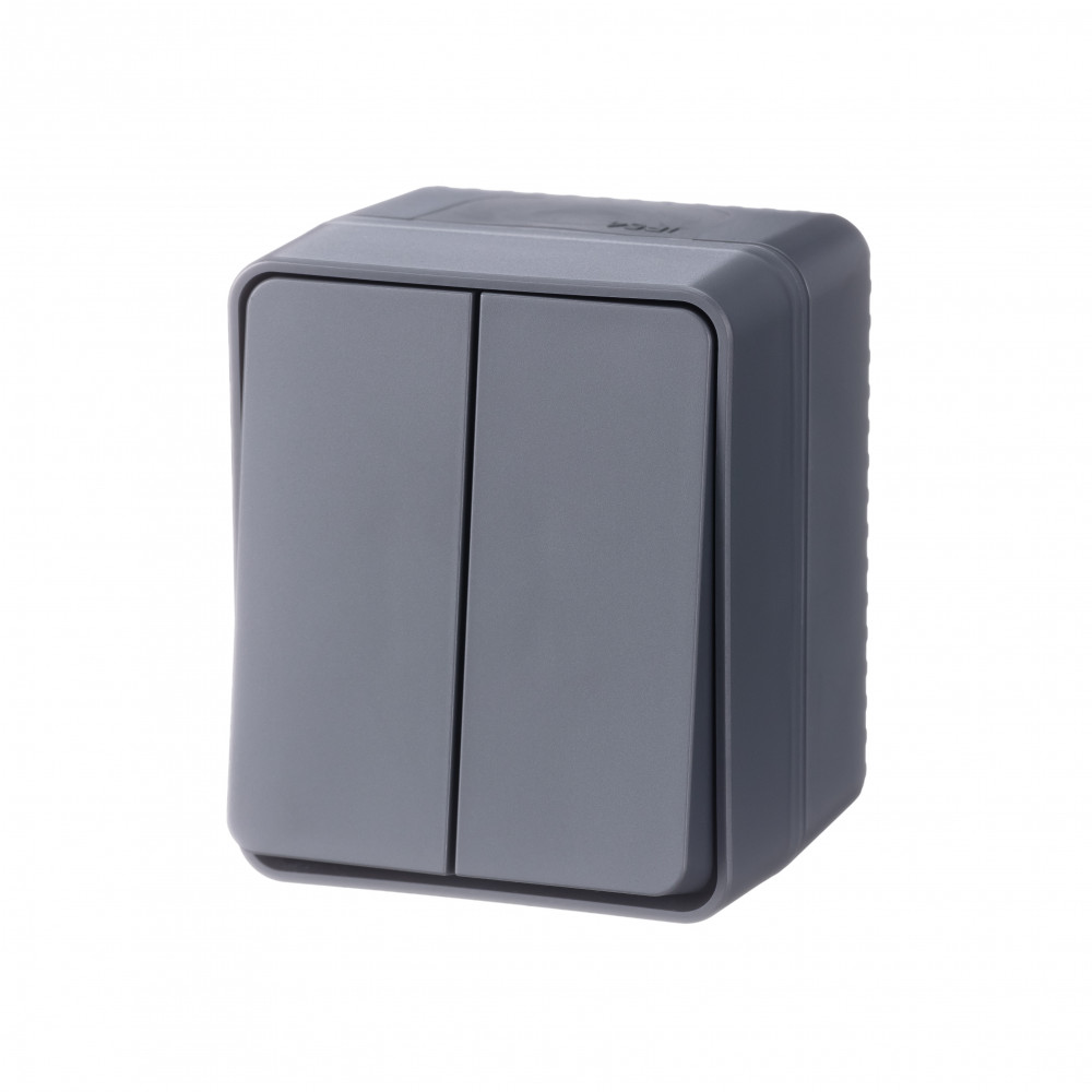 Двухклавишный выключатель открытой установки 10А IP54 Systeme Electric AtlasDesign Profi54 антрацит ATN544051 ATN544051 - магазин электротехники Electroshop