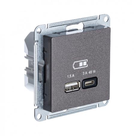 Зарядка USB тип А + тип С 45W высокоскоростная зарядка QC, PD AtlasDesign мокко Systeme Electric ATN000629 ATN000629 - магазин электротехники Electroshop