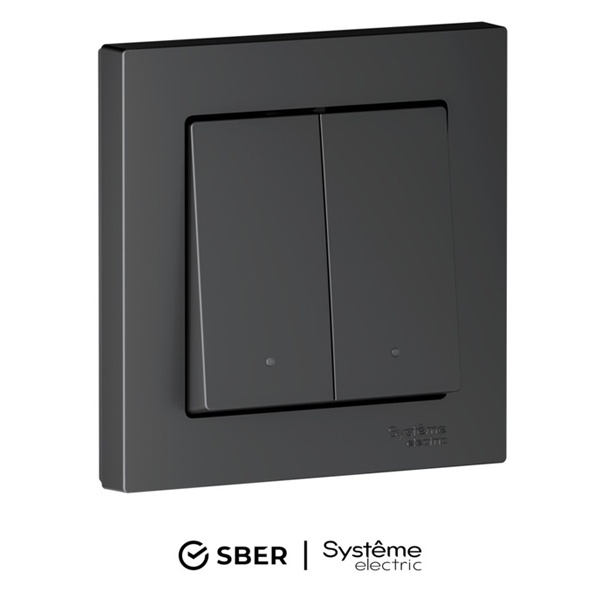 Умный двухклавишный выключатель AtlasDesign Sber & Systeme Electric 10А Zigbee L+N карбон ATN001053Z ATN001053Z - магазин электротехники Electroshop