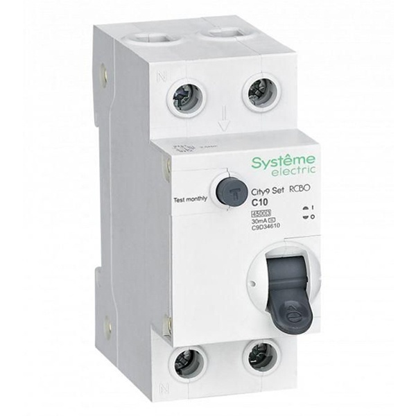 Дифавтомат 1П+Н C10А 10мА тип А однофазный электронный АВДТ 4,5кА City9 Set Systeme Electric C9D51610 C9D51610 - магазин электротехники Electroshop
