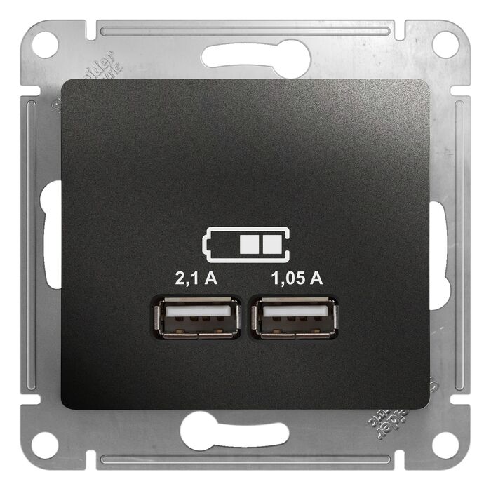 Зарядка USB 5В/2100мА, 2х5В/1050мА механизм Schneider Electric Glossa антрацит GSL000733 GSL000733 - магазин электротехники Electroshop