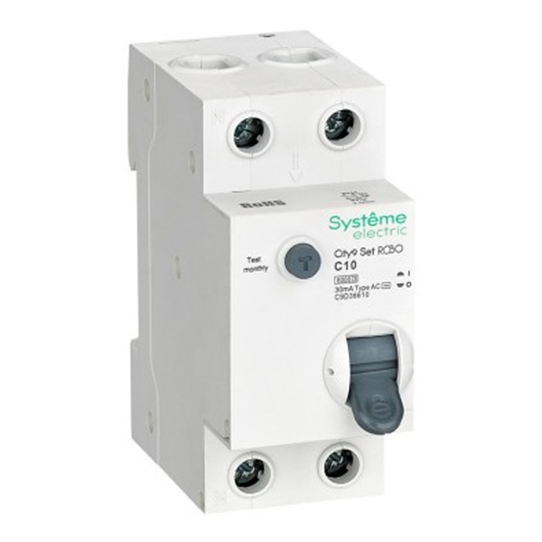 Дифавтомат 1П+Н C10А 30мА тип АС однофазный электронный АВДТ 6кА City9 Set Systeme Electric C9D36610 C9D36610 - магазин электротехники Electroshop