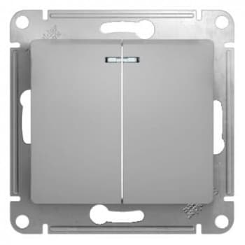 Двухклавишный выключатель с подсветкой 10А механизм Systeme Electric Glossa алюминий GSL000353 GSL000353 - магазин электротехники Electroshop