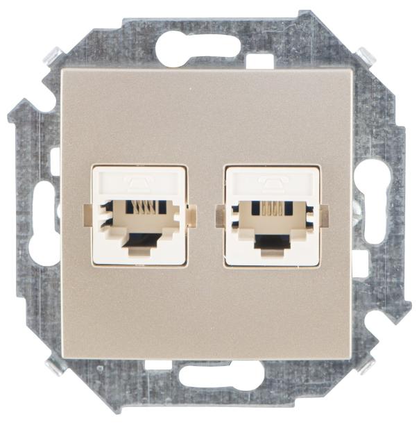 Розетка телефонная двойная RJ11 Simon 15 шампань 1591589-034 1591589-034 - магазин электротехники Electroshop