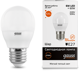 Лампа Gauss LED Elementary Globe 6W E27 3000K 53216 53216 - магазин электротехники Electroshop