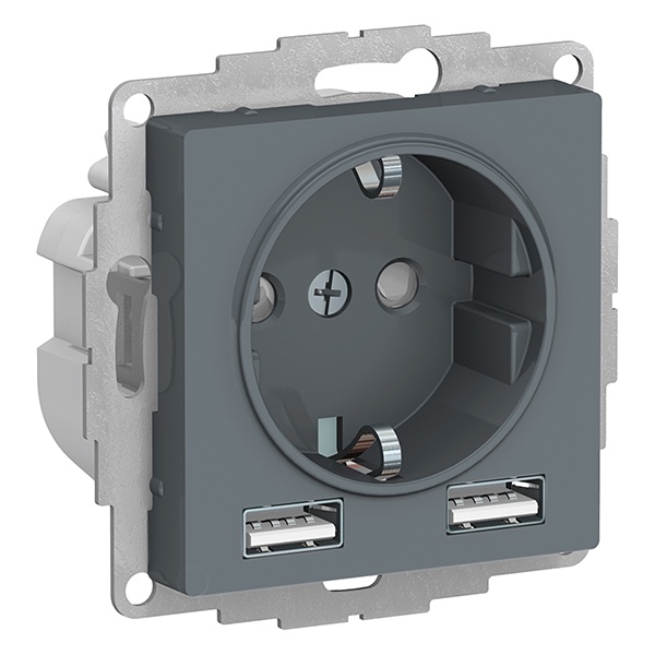 Зарядка розетка с/з 16А + USB A+A 5В/2,4А, 2х5В/1,2А AtlasDesign грифель Systeme Electric ATN000730 ATN000730 - магазин электротехники Electroshop