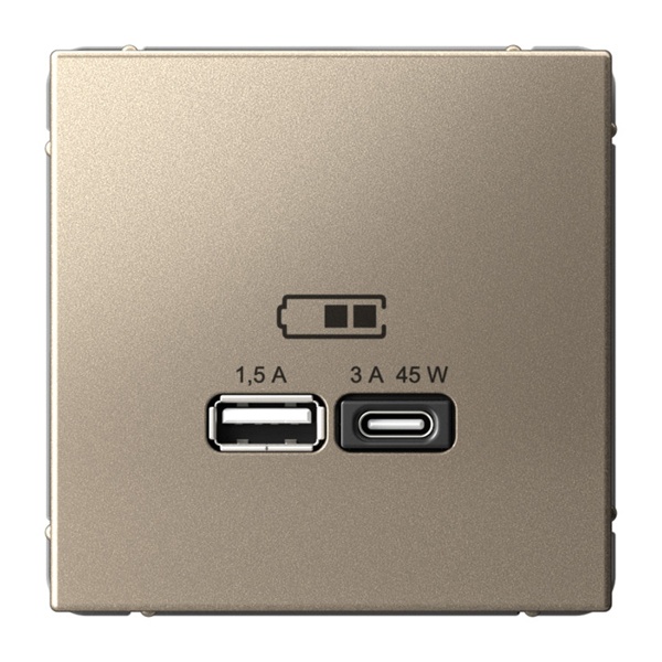 Зарядка USB ArtGallery тип-А и тип-C 45Вт QC PD шампань Systeme Electric GAL000529 GAL000529 - магазин электротехники Electroshop