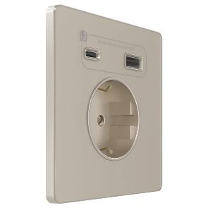 Зарядка USB с розеткой 2P+E со шторками Infinity 16A тип-А и тип-C 20Вт песчаный берег Systeme Electric FSE000532 FSE000532 - магазин электротехники Electroshop