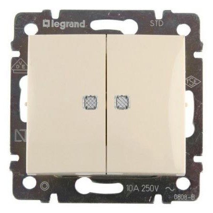 Выключатель двухклавишный Legrand серии Valena с подсветкой. Цвет - слоновая кость 774328 774328 - магазин электротехники Electroshop