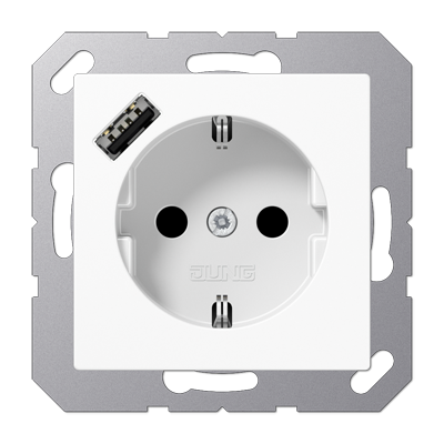 Розетка с заземлением и с USB-зарядным устройством тип A Jung Белый 13 A1520-18AWW - магазин электротехники Electroshop