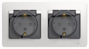Розетка двойная с заземлением со шторками в сборе IP44 Schneider Electric Glossa белый GSL000147 GSL000147 - магазин электротехники Electroshop