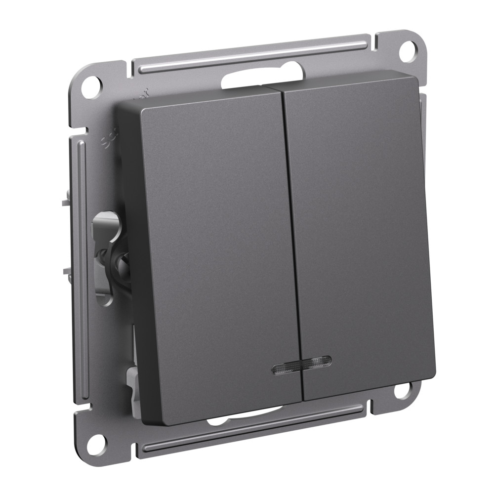 Двухклавишный выключатель с подсветкой 10А AtlasDesign базальт Systeme Electric ATN001453 ATN001453 - магазин электротехники Electroshop