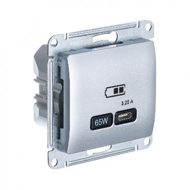 Зарядка USB тип С 65W высокоскоростная зарядка QC, PD Systeme Electric Glossa, алюминий GSL000327 GSL000327 - магазин электротехники Electroshop