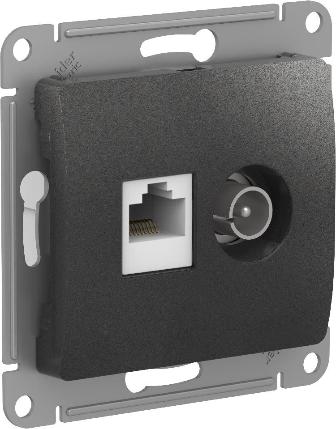 Розетка двойная ТВ + компьютерная RJ45 кат.5E механизм Systeme Electric Glossa антрацит GSL000789 GSL000789 - магазин электротехники Electroshop