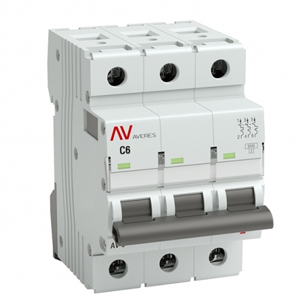 Выключатель автоматический EKF AVERES AV-6 6A (C) 3P трехфазный 6kA mcb6-3-06C-av mcb6-3-06C-av - магазин электротехники Electroshop