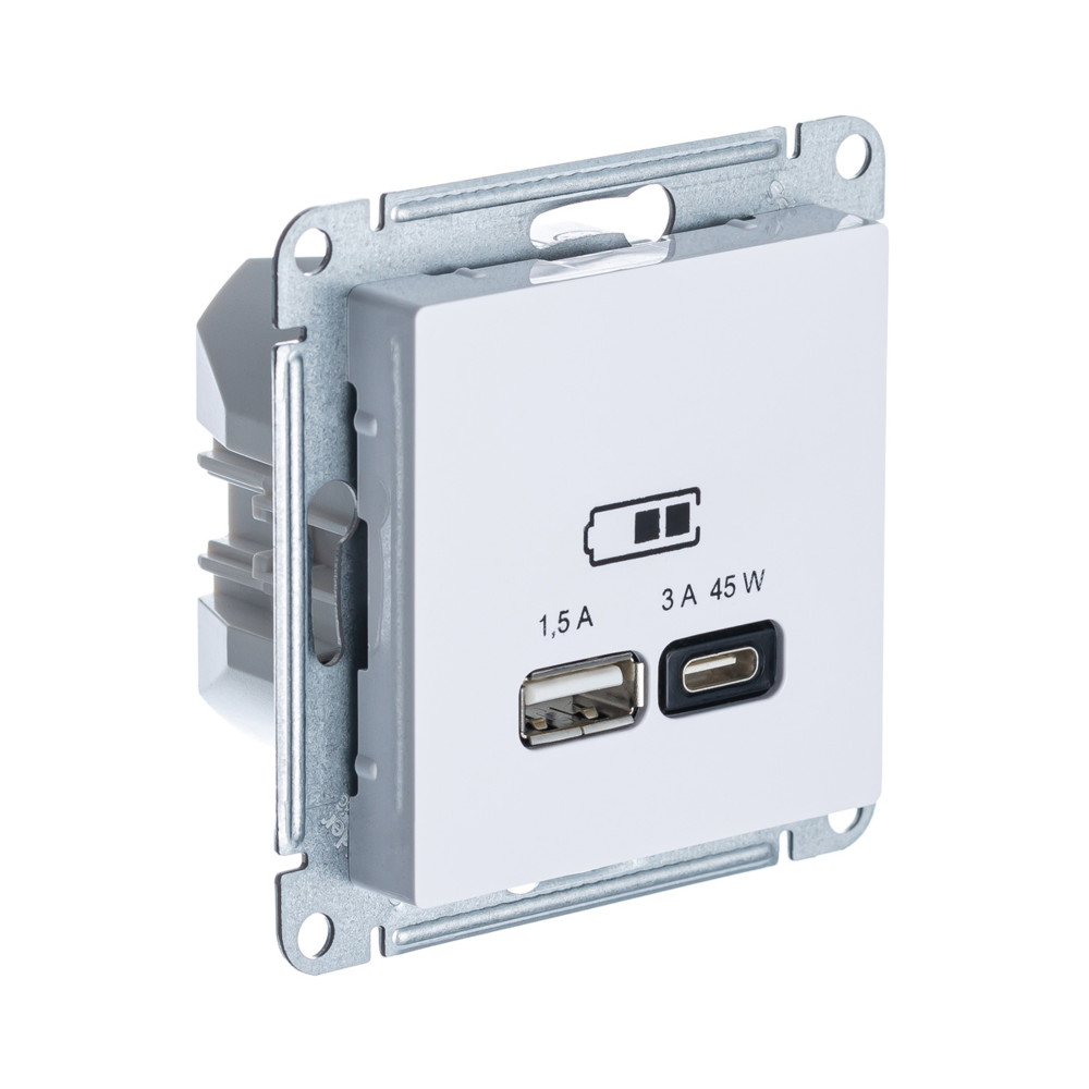 Зарядка USB тип А + тип С 45W высокоскоростная зарядка QC, PD AtlasDesign лотос Systeme Electric ATN001329 ATN001329 - магазин электротехники Electroshop