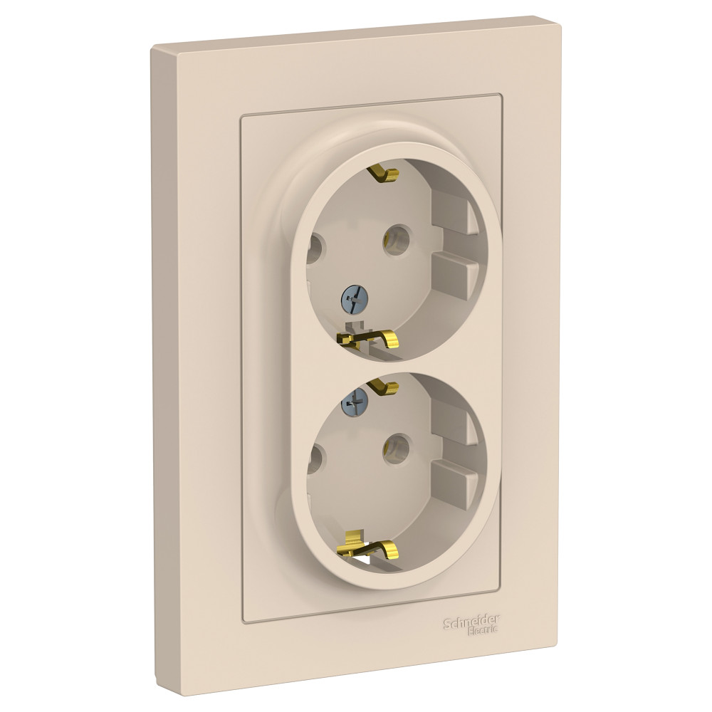 Розетка двойная с заземлением 16А в сборе AtlasDesign бежевый Systeme Electric ATN000224 ATN000224 - магазин электротехники Electroshop