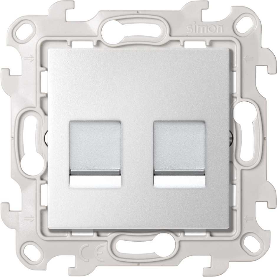 Розетка компьютерная 2хRJ45 кат 5е UTP Simon 24 Harmonie алюминий 2450593-033 2450593-033 - магазин электротехники Electroshop