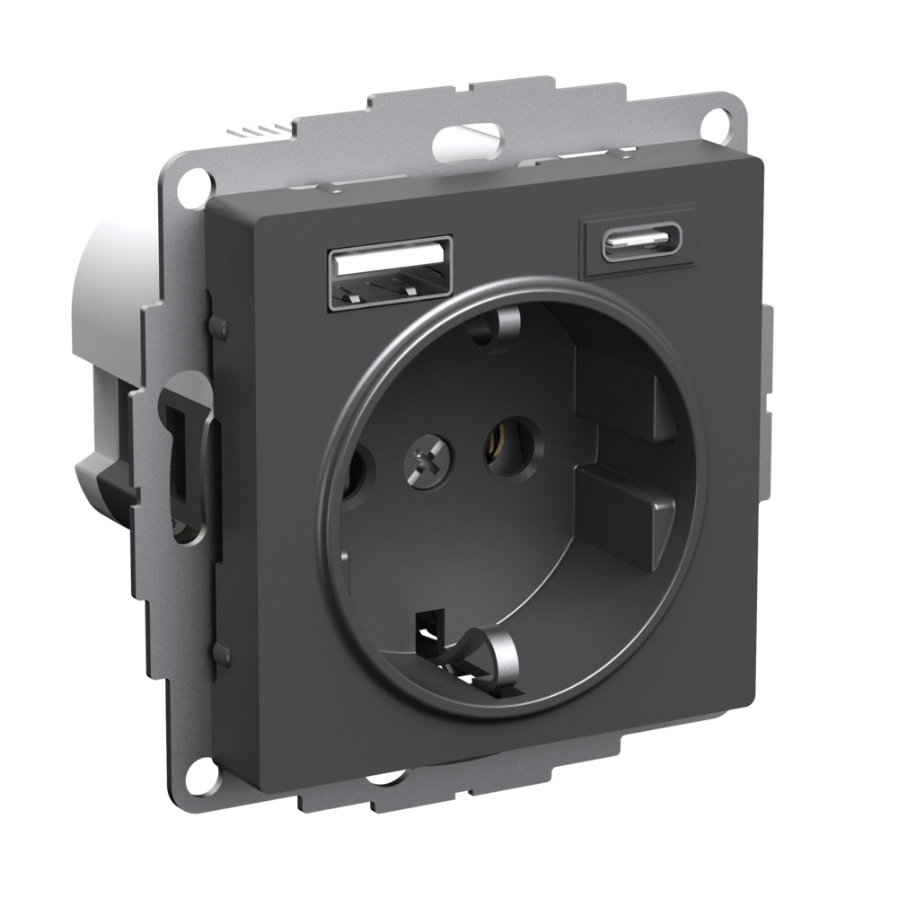 Зарядка розетка с/з 16А + USB A+С 5В/2,4А/3,0А, 2х5В/1,5А AtlasDesign базальт Systeme Electric ATN001432 ATN001432 - магазин электротехники Electroshop