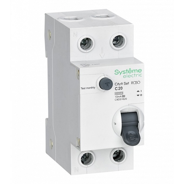 Дифавтомат 1П+Н C20А 10мА тип А однофазный электронный АВДТ 4,5кА City9 Set Systeme Electric C9D51620 C9D51620 - магазин электротехники Electroshop