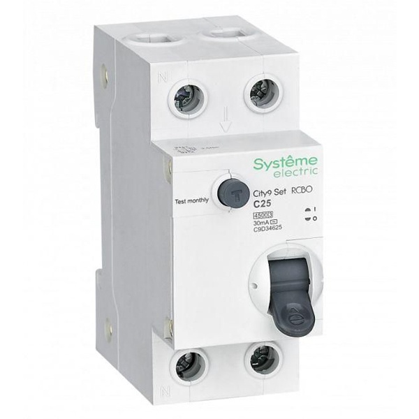 Дифавтомат 1П+Н C25А 10мА тип А однофазный электронный АВДТ 4,5кА City9 Set Systeme Electric C9D51625 C9D51625 - магазин электротехники Electroshop