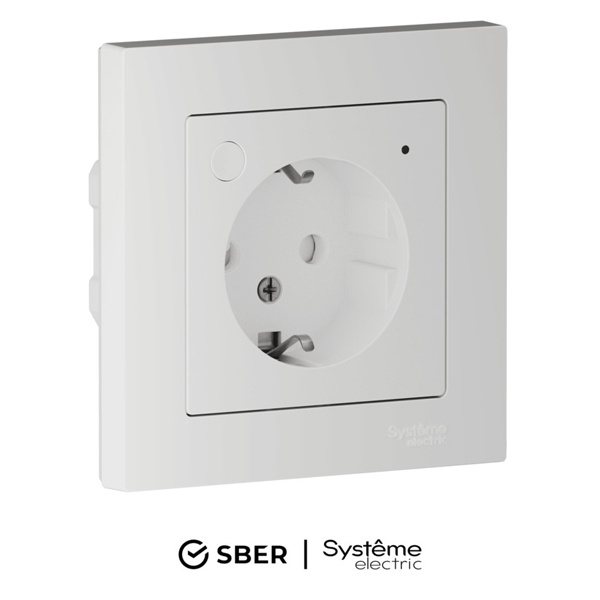Умная розетка AtlasDesign Sber & Systeme Electric 2P+E 16А шторки Zigbee L+N белый ATN000145Z ATN000145Z - магазин электротехники Electroshop