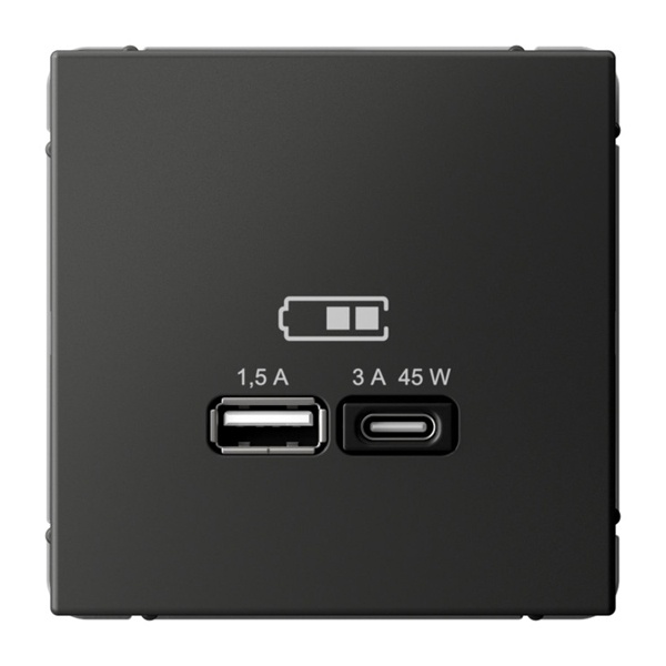 Зарядка USB ArtGallery тип-А и тип-C 45Вт QC PD базальт Systeme Electric GAL001429 GAL001429 - магазин электротехники Electroshop