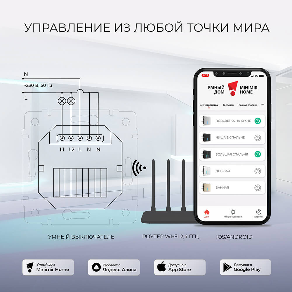 Сенсорный выключатель двухклавишный с функцией Wi-Fi Werkel шампань W4520611 4690389171307 4690389171307 - магазин электротехники Electroshop