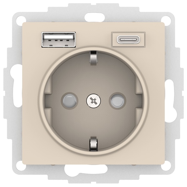 Зарядка розетка с/з 16А + USB A+С 5В/2,4А/3,0А, 2х5В/1,5А AtlasDesign бежевый  Systeme Electric ATN000232 ATN000232 - магазин электротехники Electroshop