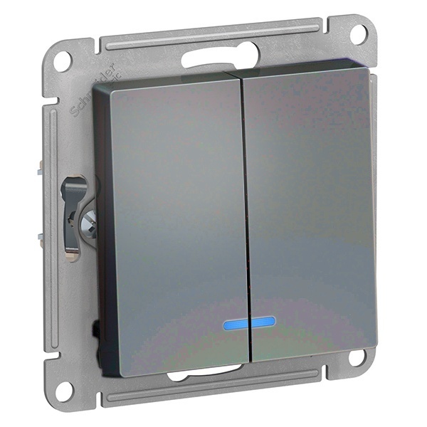 Двухклавишный выключатель с подсветкой 10А AtlasDesign грифель Systeme Electric ATN000753 ATN000753 - магазин электротехники Electroshop