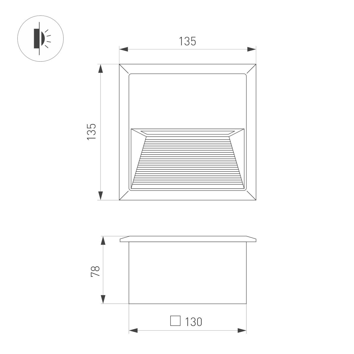 Светильник для ступеней Arlight LTD-RIBONIK-S135x135-5W Warm3000 (Черный, 50 deg, 230V) (IP65 Металл) 062914 062914 - магазин электротехники Electroshop